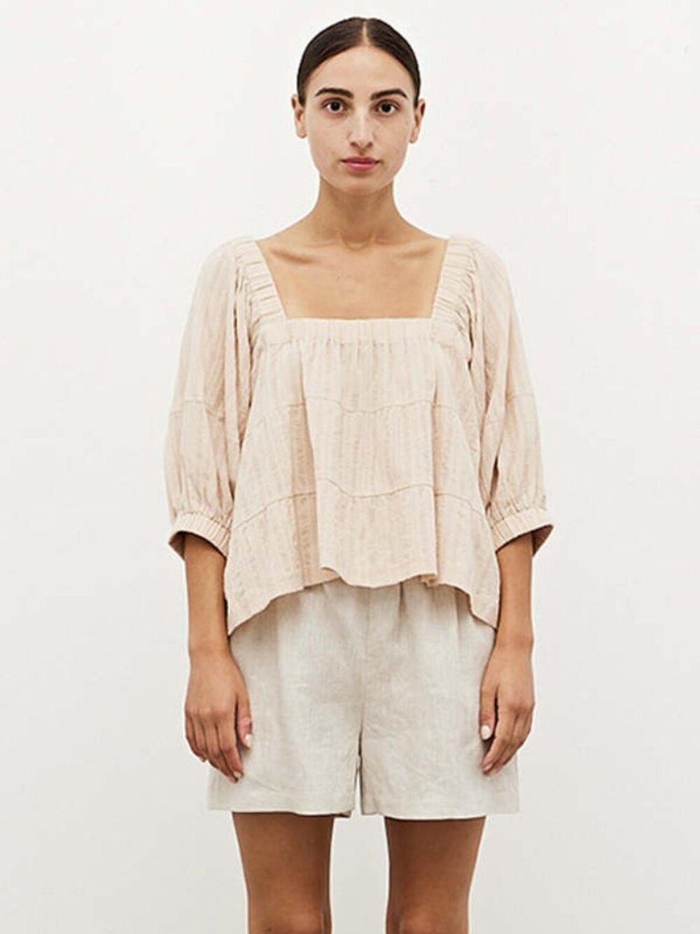 Grade & Gather Square Neck Cotton Blouse in Apricot/Beige sold by Anthropologie.